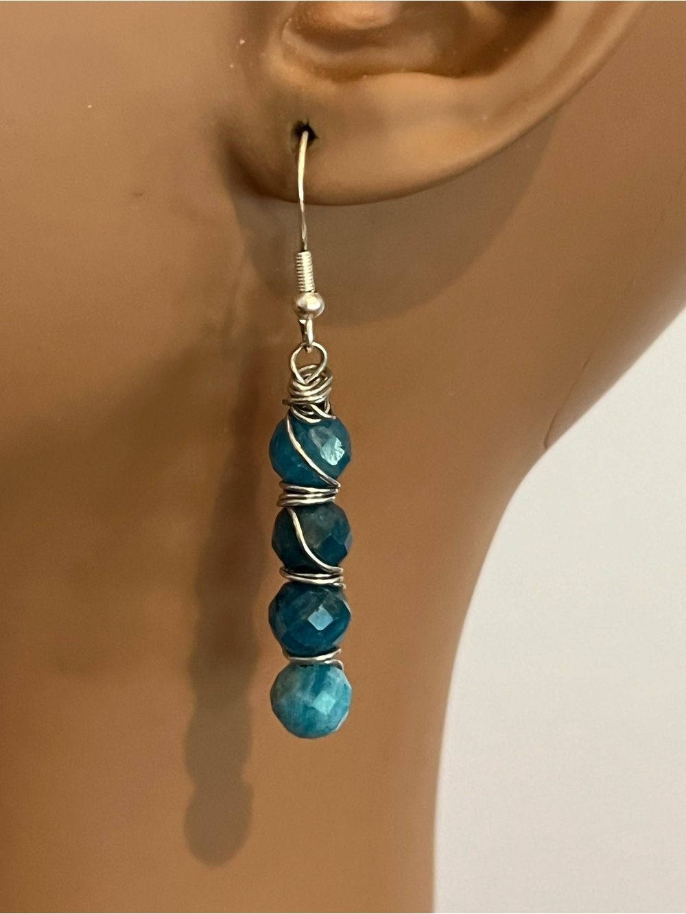 Blue Apatite Bead Dangle Earrings